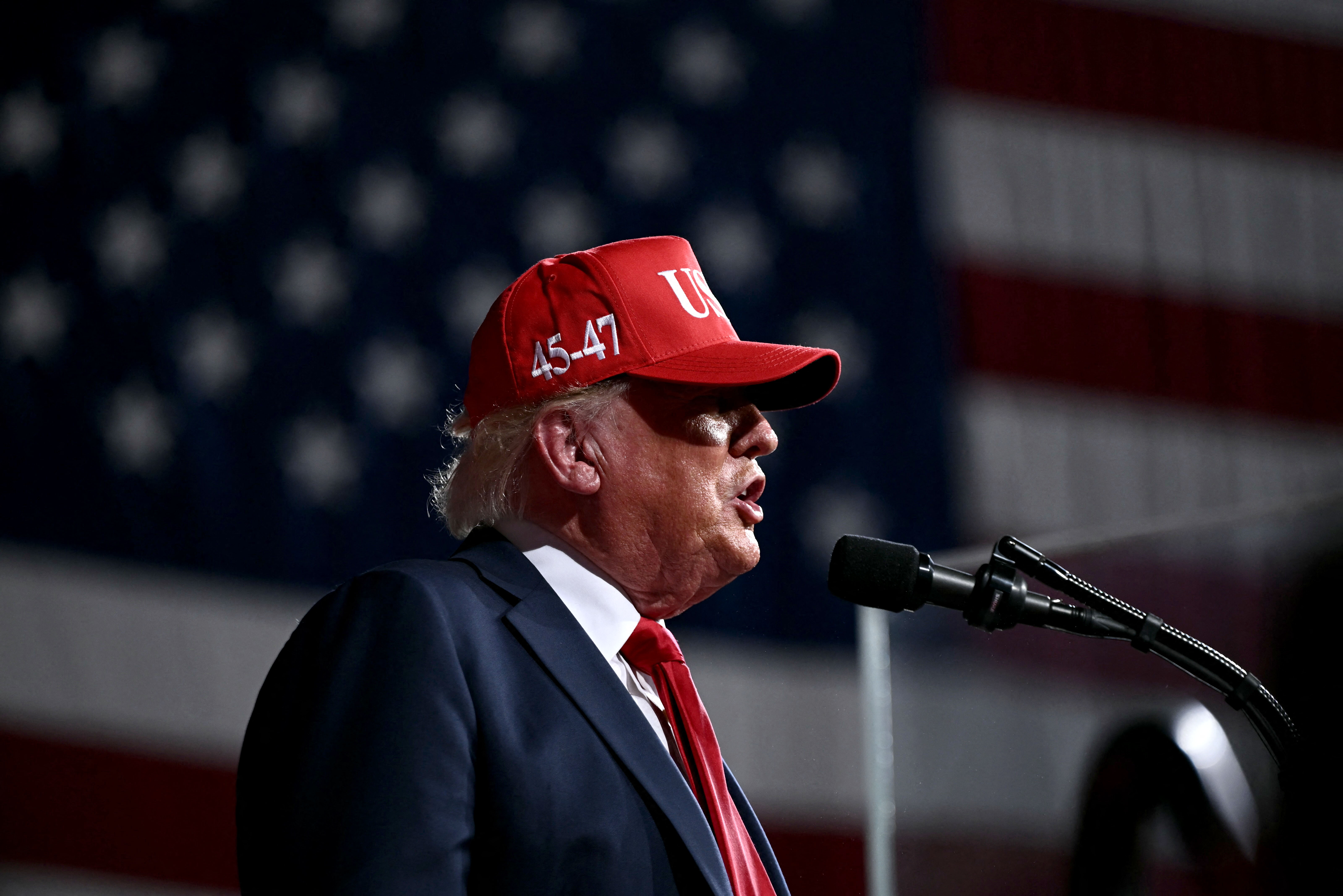 US President Donald Trump speaks at a rally at Gastonia Municipal Airport in Gastonia, North Carolina, on September 16, 2026.