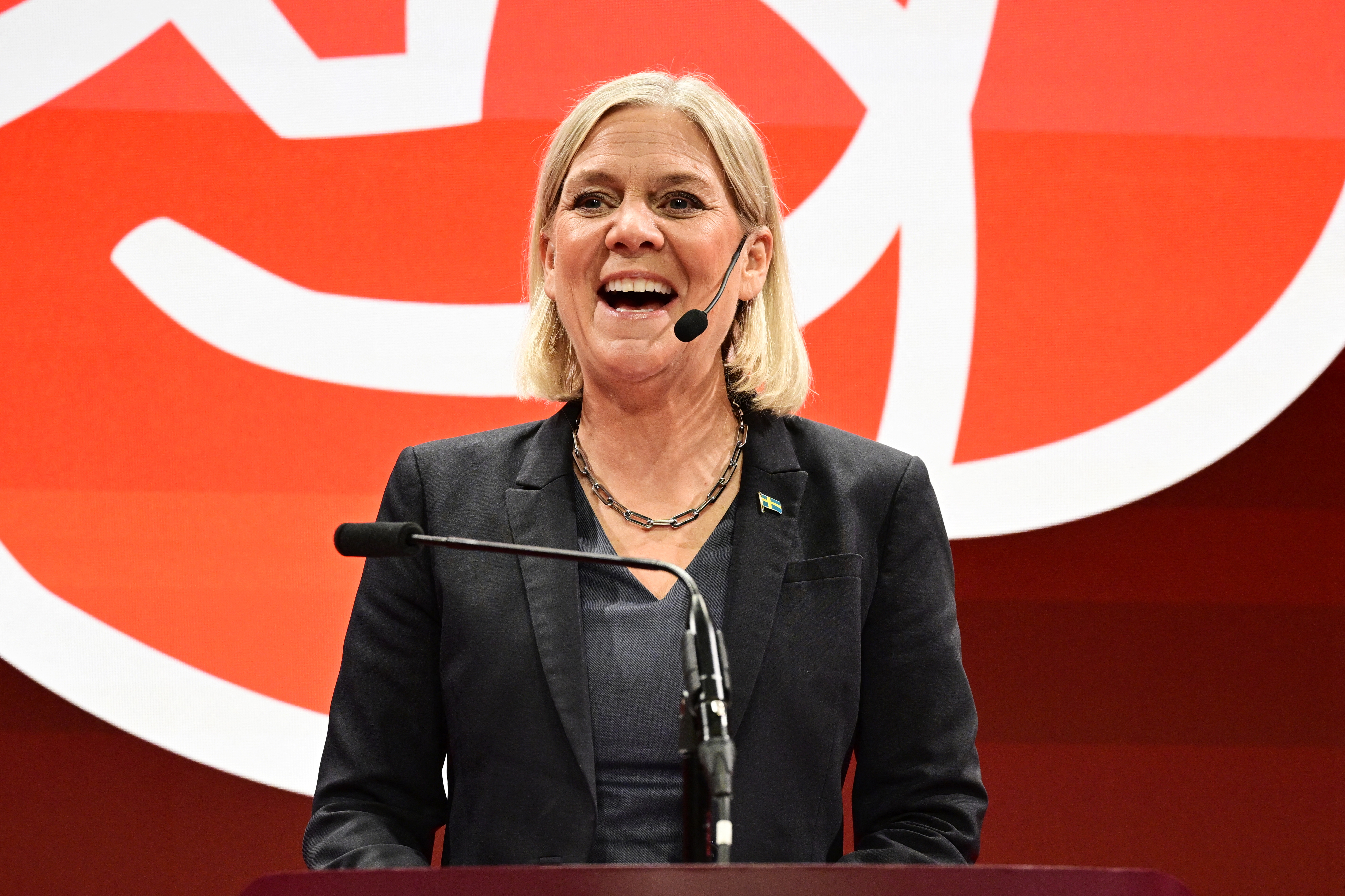 Sweden's Social Democratic Party leader Magdalena Andersson speaks during the Social Democrats' election night party in Stockholm on September 13, 2026.