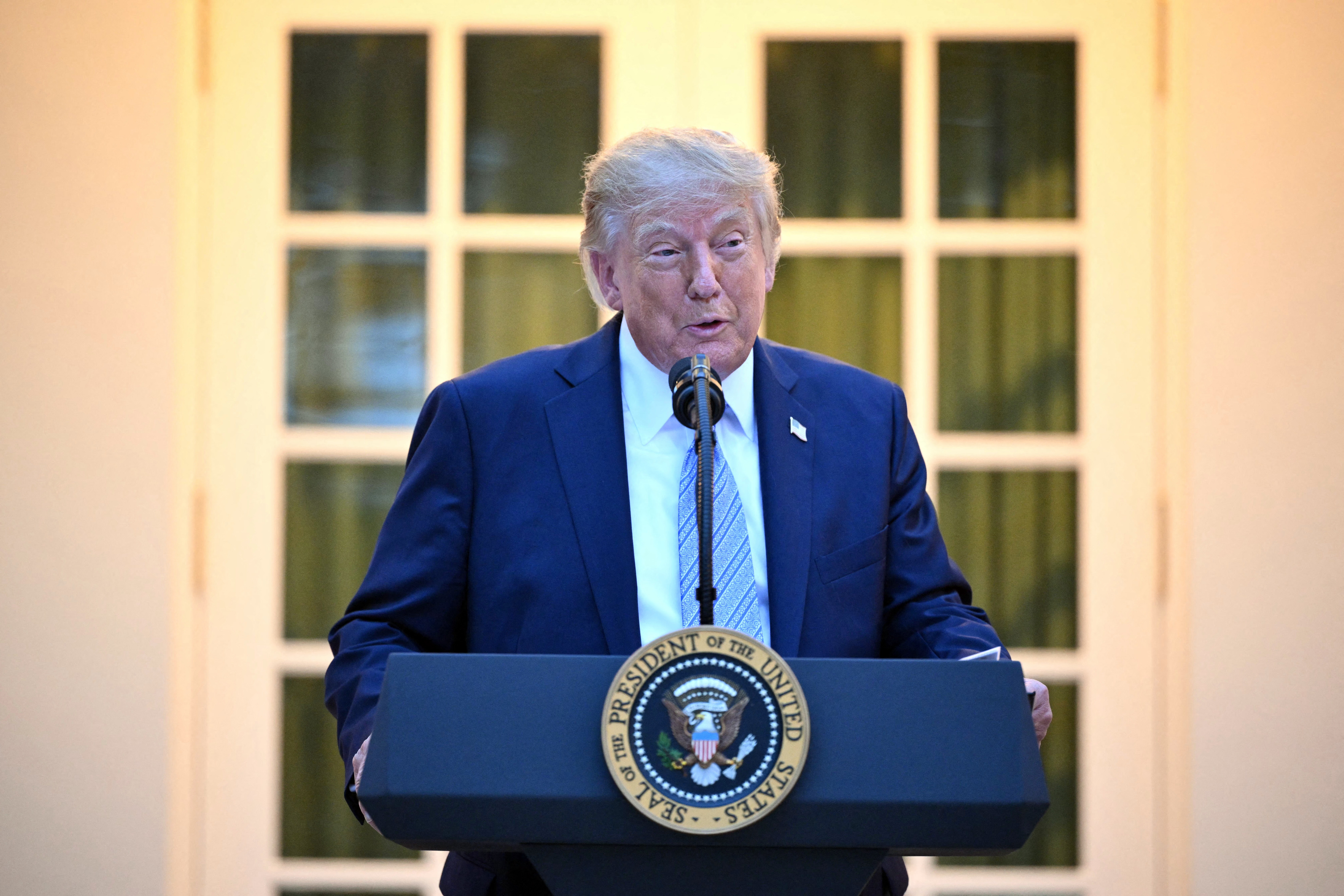 US President Donald Trump speaks during a Rose Garden dinner at the White House in Washington, DC, on September 17, 2026.