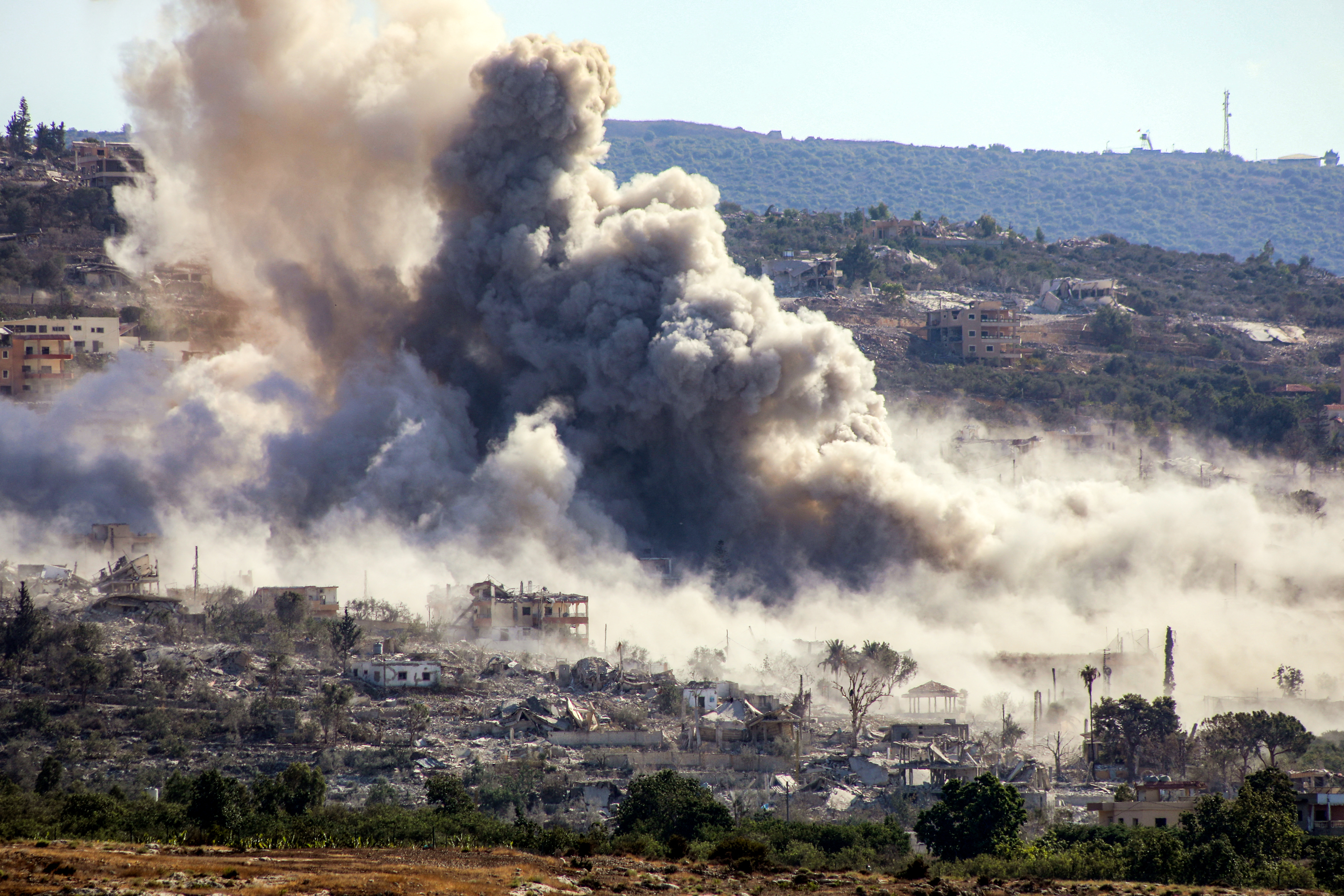 Smoke rises from the site of an Israeli controlled-explosion in the village of al-Mansouri as seen from the nearby village of Hanniyeh in southern Lebanon on September 17, 2026.