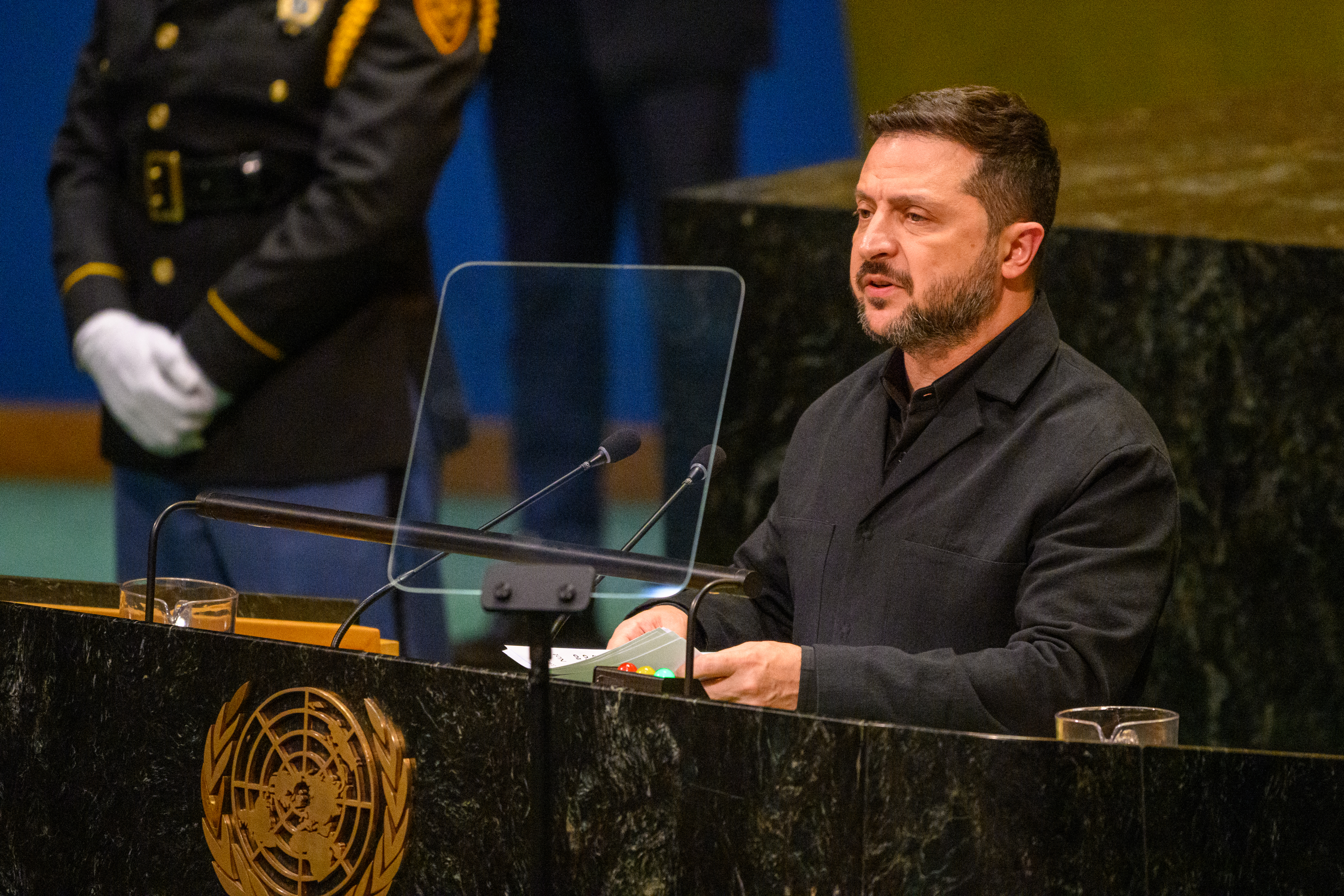 Ukraine President Volodymyr Zelenskyy addresses the 81st session of the UN General Assembly