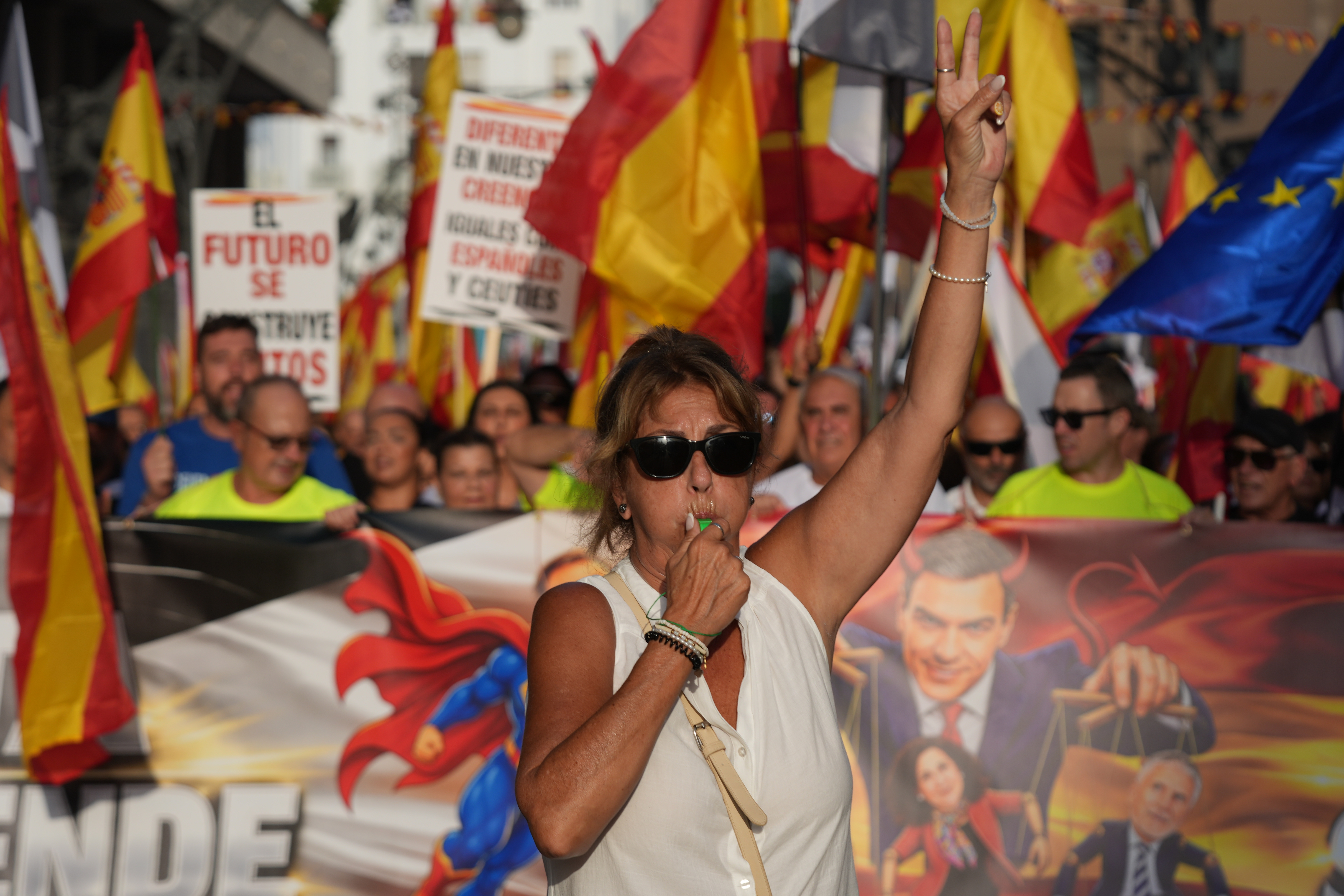Protesters march in support of Ceuta to mark the city's anniversary in the Spanish exclave of Ceuta, Wednesday, Sept. 2, 2026. (AP Photo/Francis González)