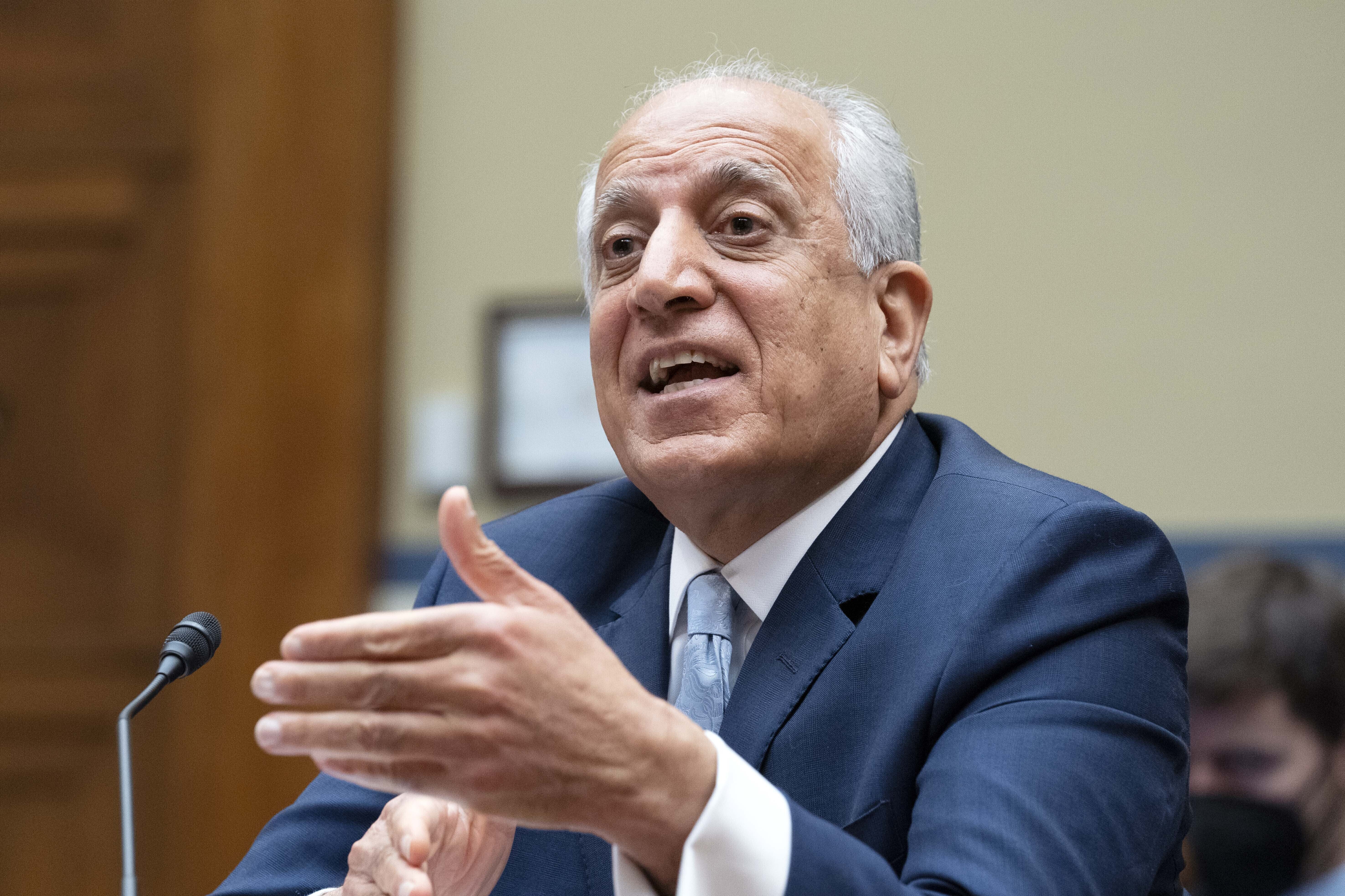 FILE - Special Representative for Afghanistan Zalmay Khalilzad speaks during a hearing on Capitol Hill in Washington, May 20, 2021. (AP Photo/Jose Luis Magana, File)