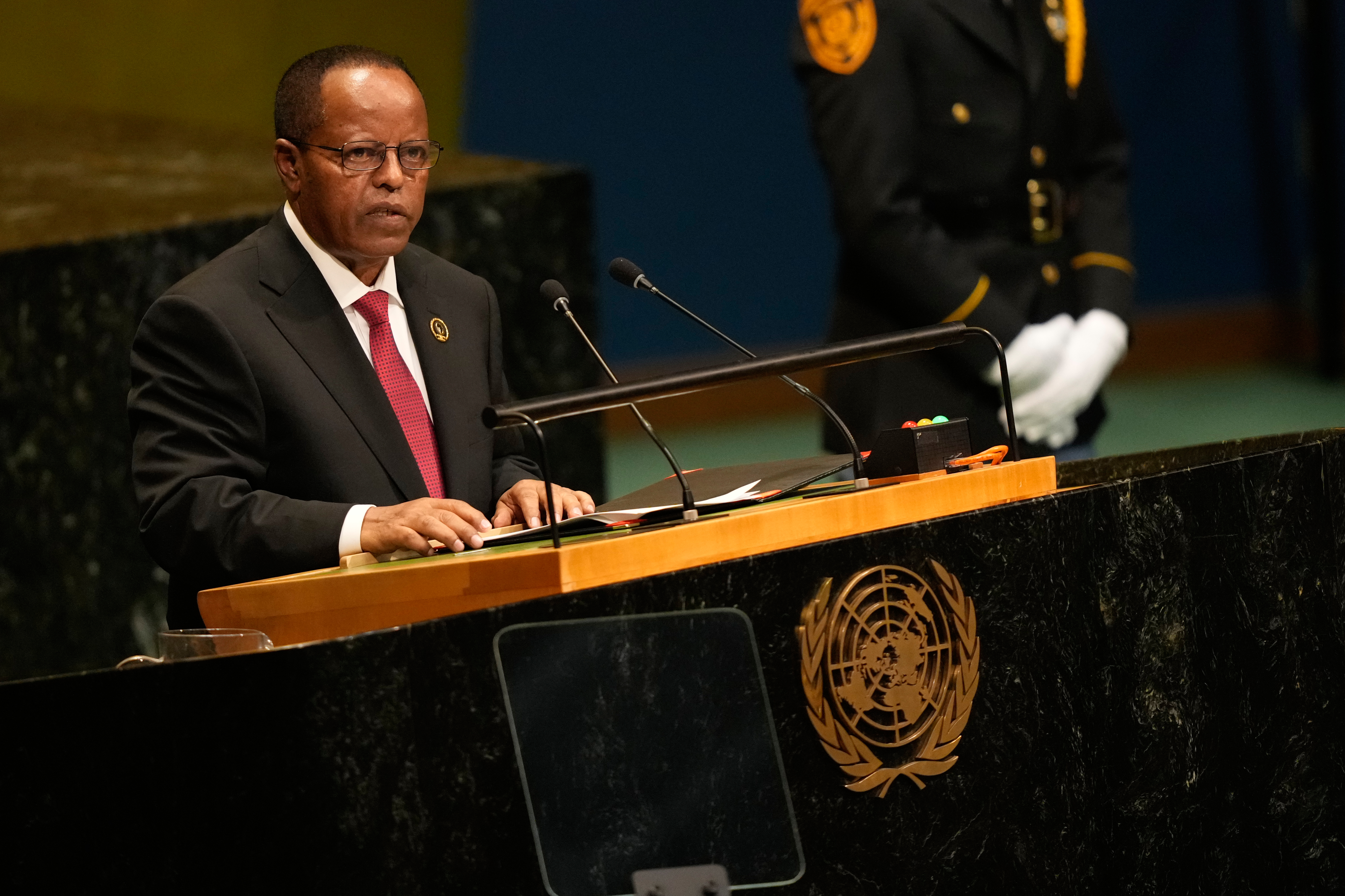Ethiopia's President Taye Atske Selassie Amde speaks during the 81st session of the United Nations General Assembly at United Nations headquarters, Wednesday, Sept. 23, 2026. (AP Photo/Seth Wenig)