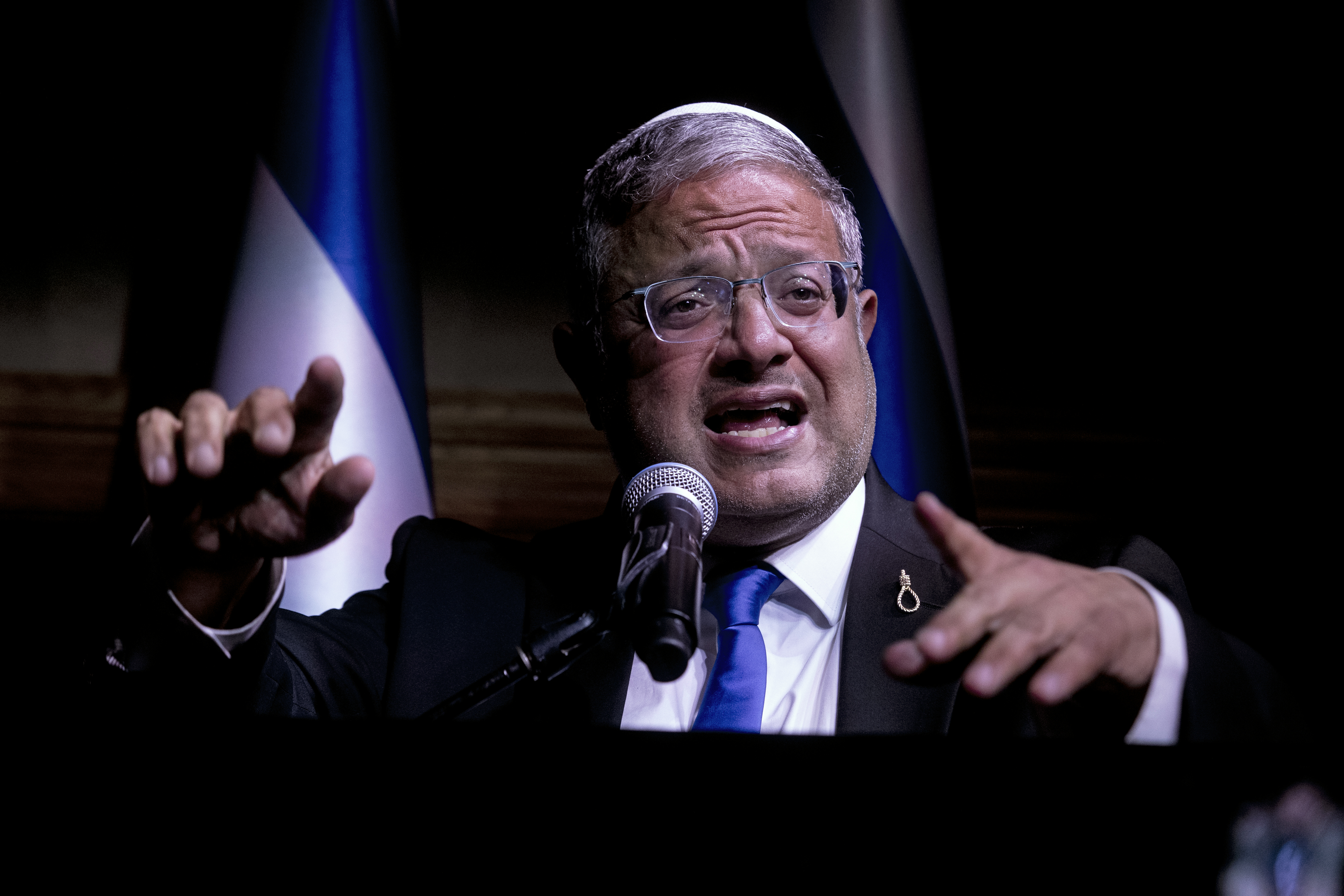 NETANYA, ISRAEL - SEPTEMBER 1: Itamar Ben-Gvir, Israel's security minister and leader of the Otzma Yehudit party, speaks during a political rally on September 1, 2026 in Netanya, Israel. Legislative elections in Israel are scheduled for October 27th. (Photo by Amir Levy/Getty Images)