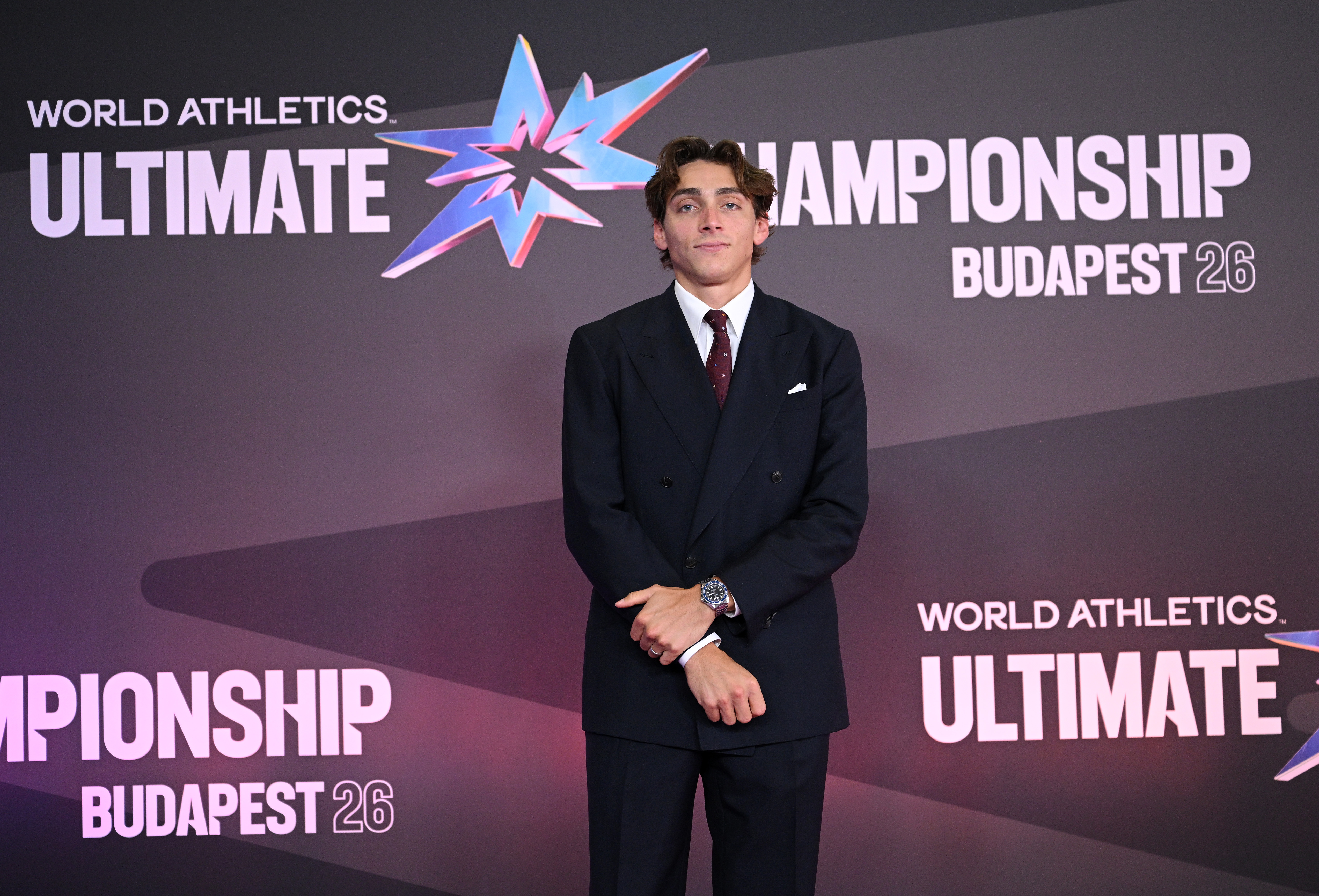 Armand Duplantis of Team Sweden poses for a photo on the red carpet.