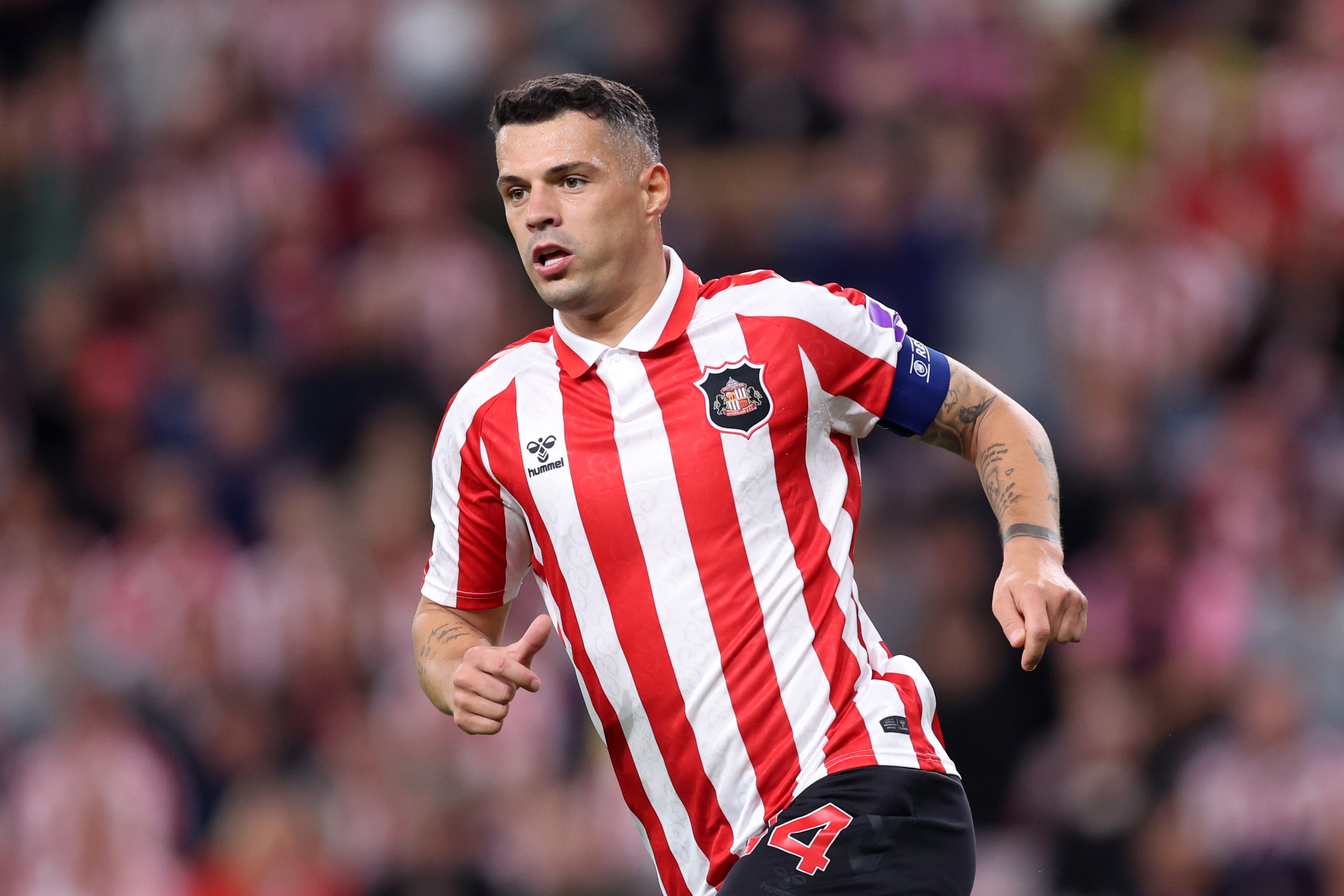 SUNDERLAND, ENGLAND - SEPTEMBER 16: Granit Xhaka of Sunderland looks on during the UEFA Europa League 2026/27 League Phase MD1 match between Sunderland AFC and AZ Alkmaar at Stadium of Light on September 16, 2026 in Sunderland, England. (Photo by George Wood/Getty Images)