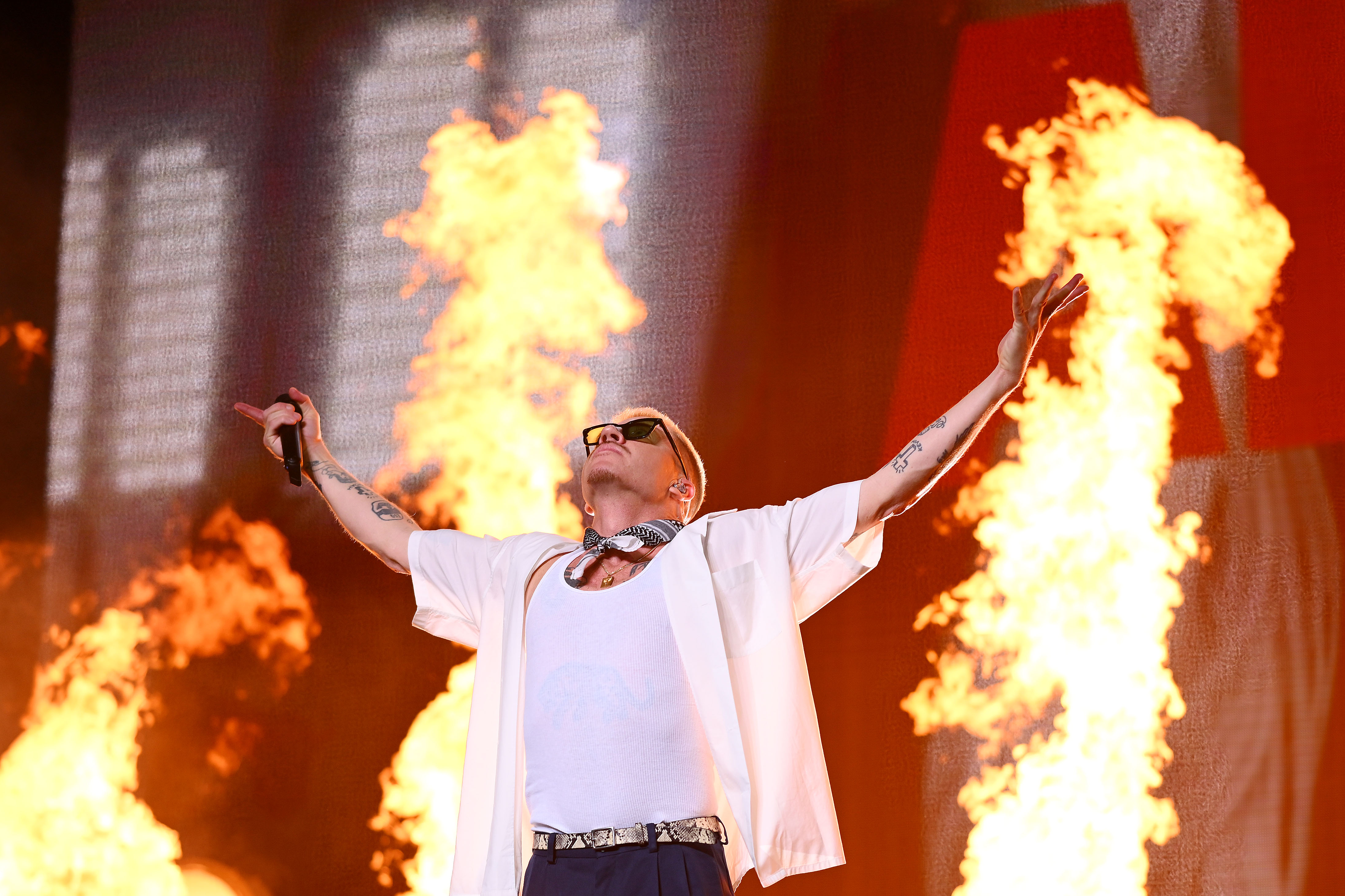 MELBOURNE, AUSTRALIA - MAY 15: Macklemore performs at Rod Laver Arena on May 15, 2024 in Melbourne, Australia. (Photo by Morgan Hancock/Getty Images)