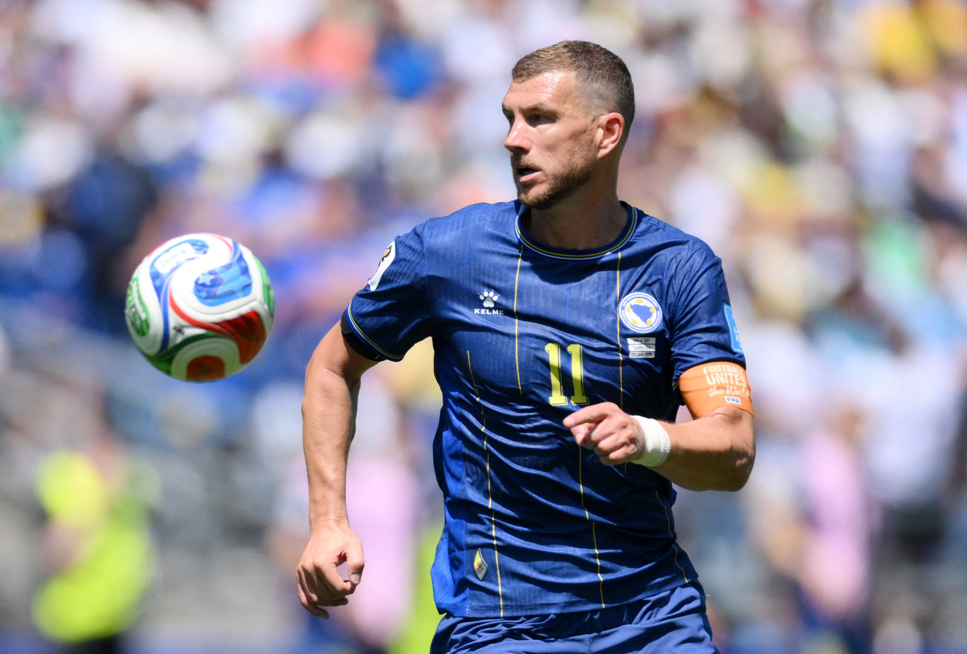 Soccer Football - FIFA World Cup 2026 - Group B - Bosnia and Herzegovina v Qatar - Seattle Stadium, Seattle, Washington, U.S. - June 24, 2026 Bosnia and Herzegovina's Edin Dzeko in action IMAGN IMAGES via Reuters/Steven Bisig