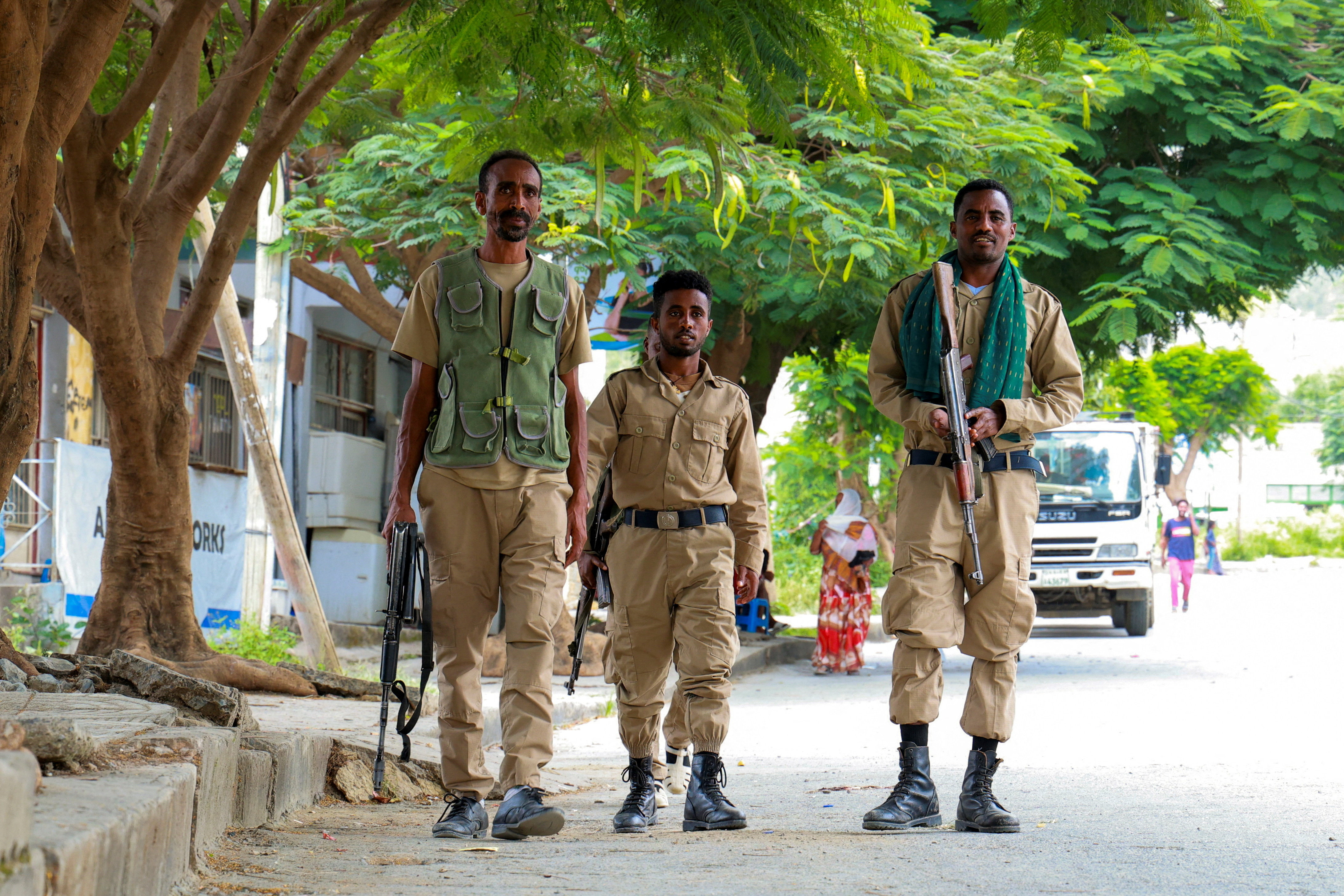 Members of the Tigrayan forces patrol along a street as tensions intensify after the forces launched a major offensive against the federal government in multiple locations, in Mekelle, Tigray Region, Ethiopia, September 24, 2026. Obtained by REUTERS TPX IMAGES OF THE DAY
